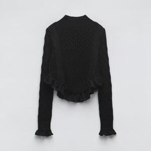 Zara Black Lace Trim Cropped Sweater
